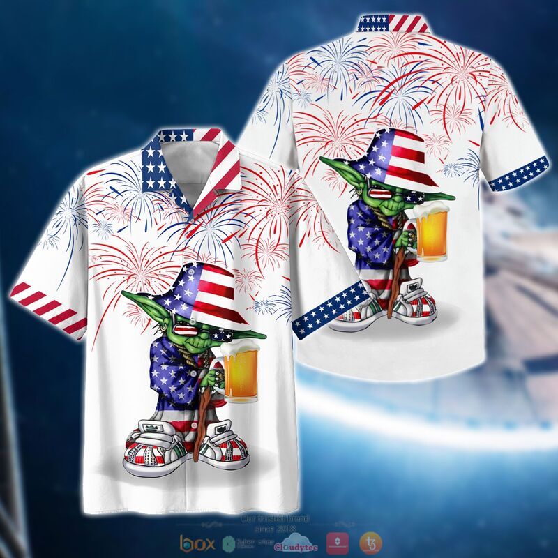 Baby Yoda Star Wars With Beer America - Hawaiian Shirt