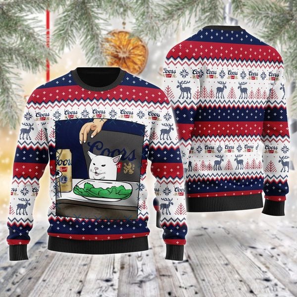 Coors Banquet Cat Meme Christmas Ugly Sweater Konosbog