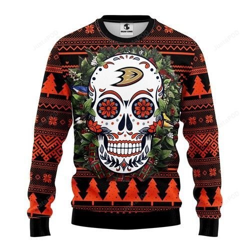 Anaheim Ducks Skull Flower Ugly Sweater