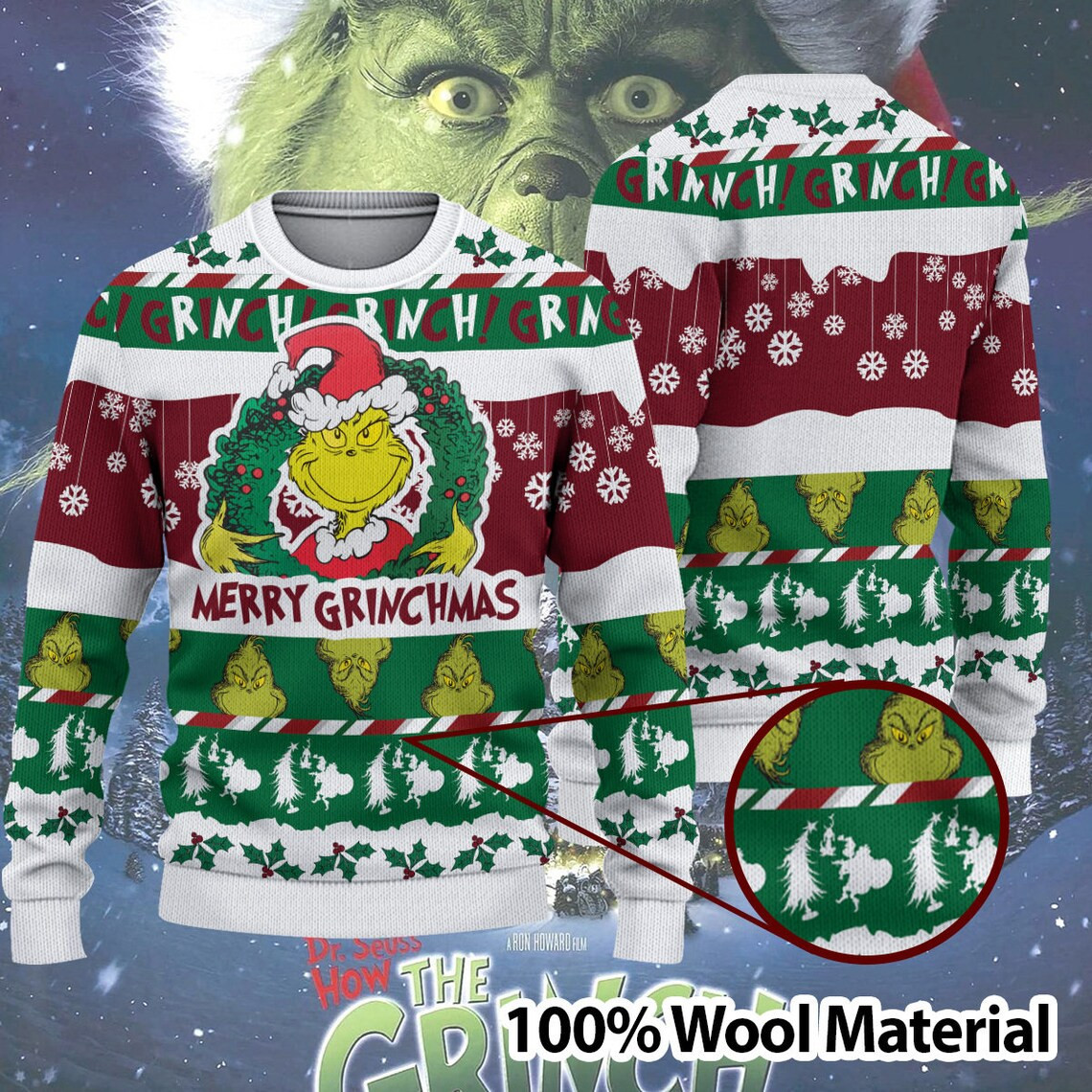 Merry Grinch Santa Sweater Christmas Grinch Gift Grinch Rainbow Sweater