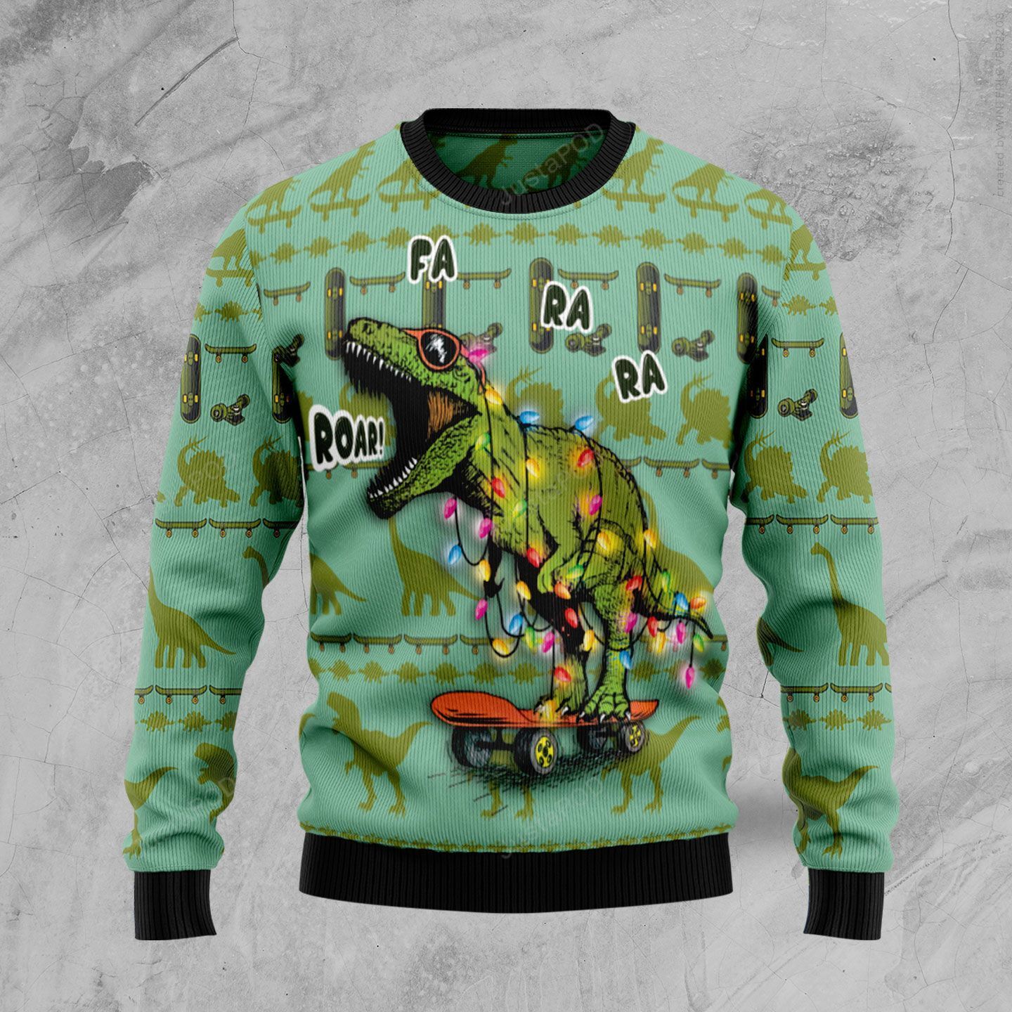 Skateboard Dinosaur Ugly Sweater